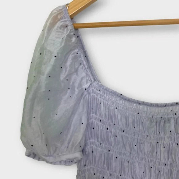 ZARA Polka Dot Organza Top Blouse Smocked Puff Sleeve - Picture 7 of 10